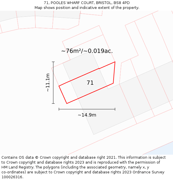 71, POOLES WHARF COURT, BRISTOL, BS8 4PD: Plot and title map