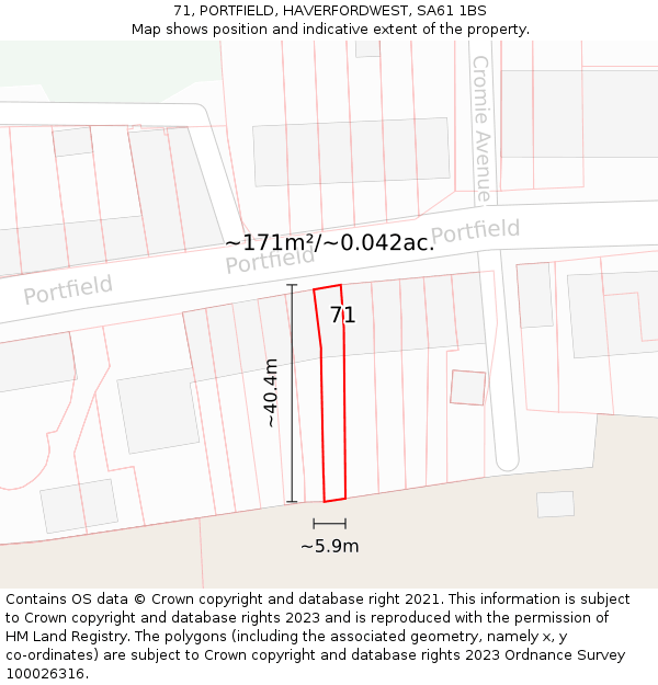 71, PORTFIELD, HAVERFORDWEST, SA61 1BS: Plot and title map