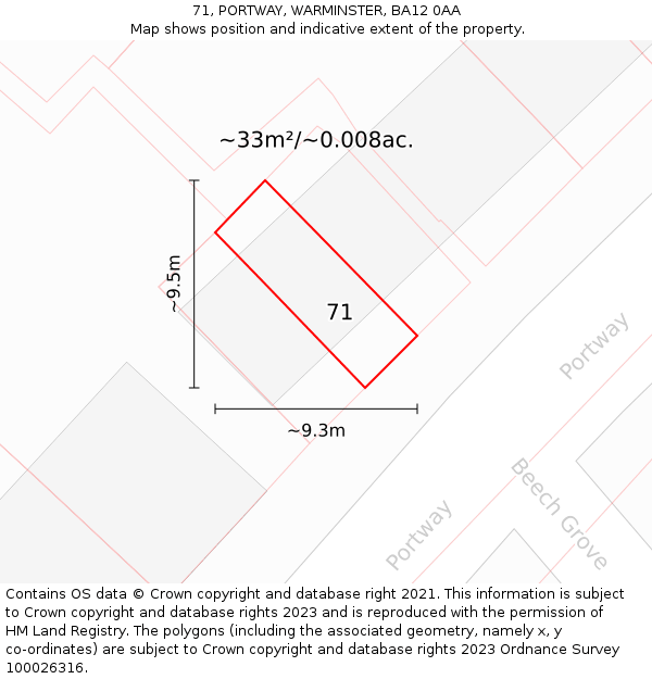 71, PORTWAY, WARMINSTER, BA12 0AA: Plot and title map