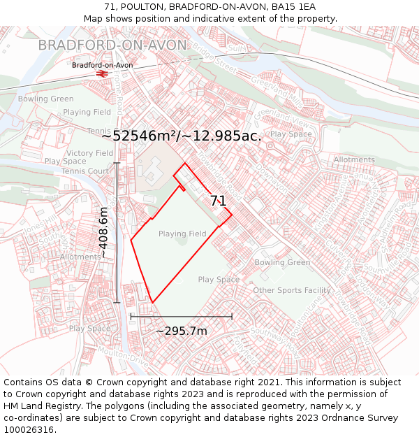 71, POULTON, BRADFORD-ON-AVON, BA15 1EA: Plot and title map