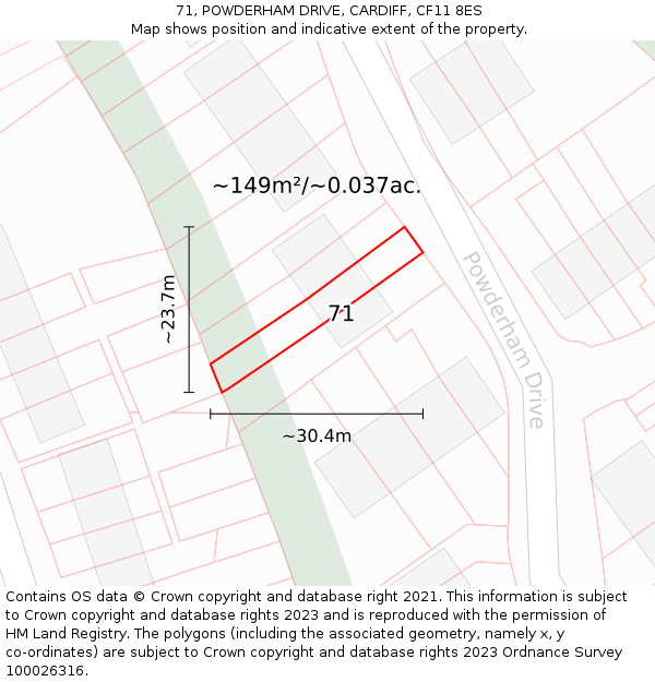 71, POWDERHAM DRIVE, CARDIFF, CF11 8ES: Plot and title map
