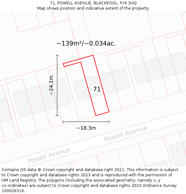 71, POWELL AVENUE, BLACKPOOL, FY4 3HQ: Plot and title map