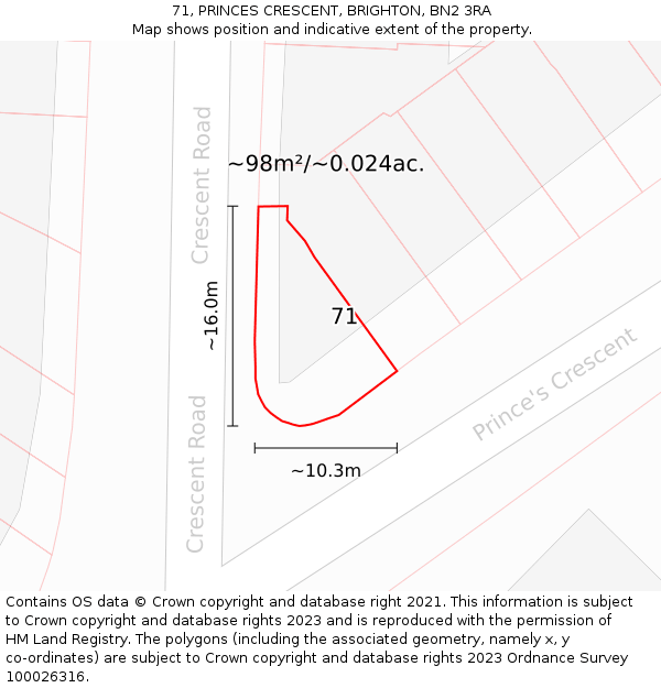 71, PRINCES CRESCENT, BRIGHTON, BN2 3RA: Plot and title map