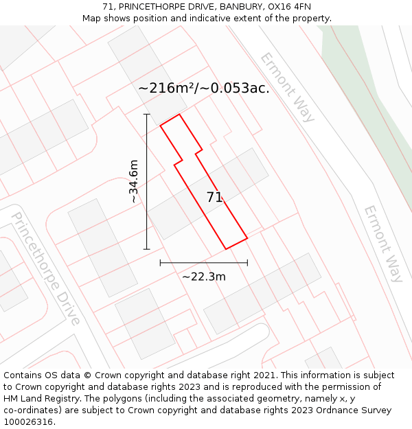 71, PRINCETHORPE DRIVE, BANBURY, OX16 4FN: Plot and title map