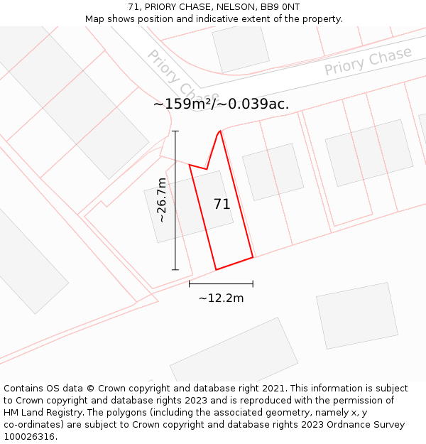 71, PRIORY CHASE, NELSON, BB9 0NT: Plot and title map