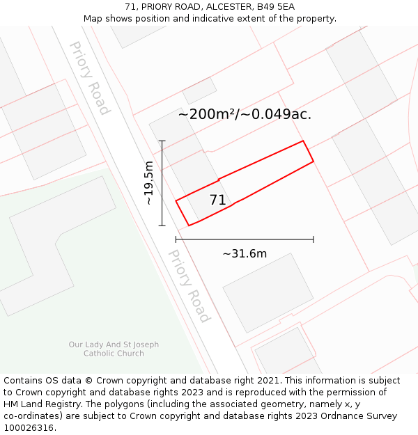 71, PRIORY ROAD, ALCESTER, B49 5EA: Plot and title map