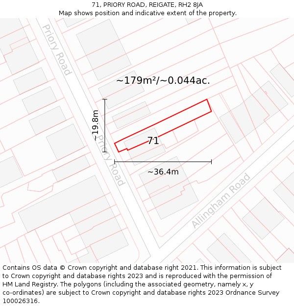71, PRIORY ROAD, REIGATE, RH2 8JA: Plot and title map