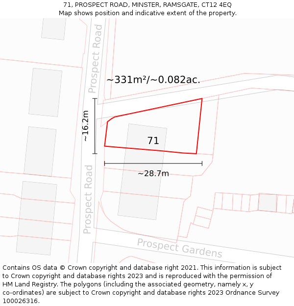 71, PROSPECT ROAD, MINSTER, RAMSGATE, CT12 4EQ: Plot and title map