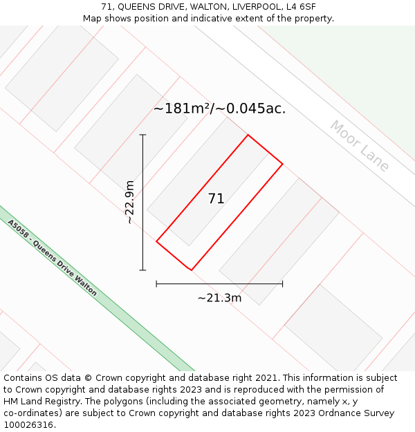 71, QUEENS DRIVE, WALTON, LIVERPOOL, L4 6SF: Plot and title map
