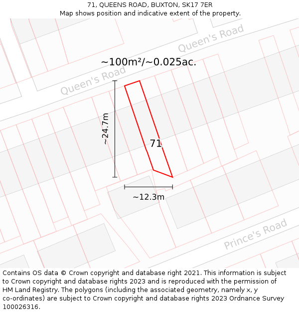 71, QUEENS ROAD, BUXTON, SK17 7ER: Plot and title map