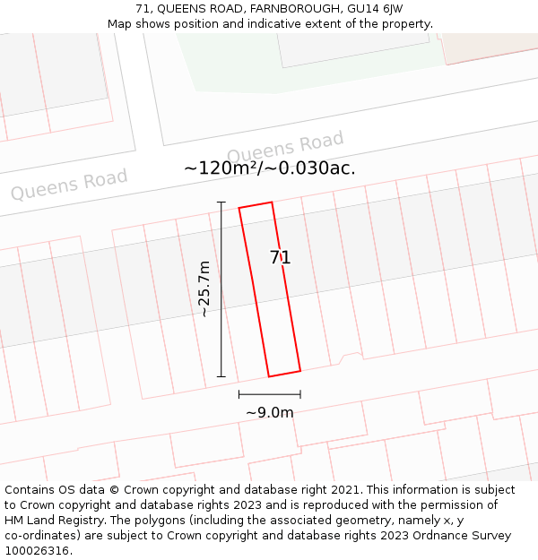 71, QUEENS ROAD, FARNBOROUGH, GU14 6JW: Plot and title map