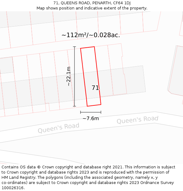 71, QUEENS ROAD, PENARTH, CF64 1DJ: Plot and title map