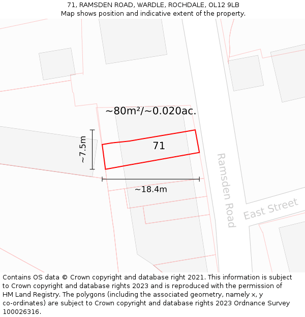 71, RAMSDEN ROAD, WARDLE, ROCHDALE, OL12 9LB: Plot and title map