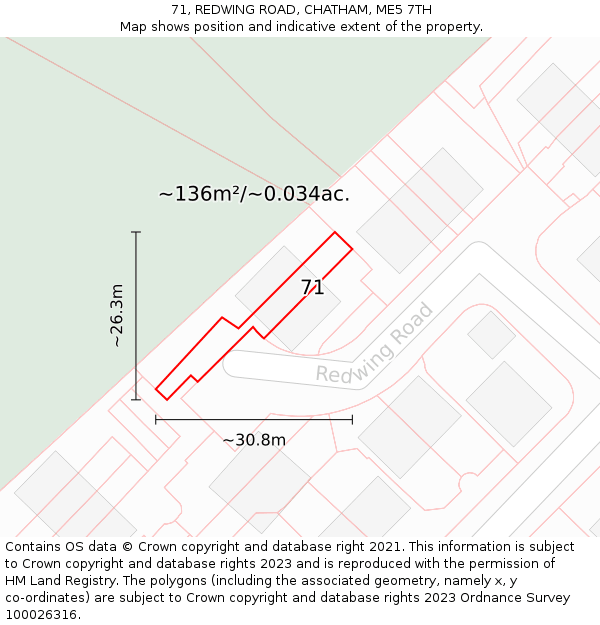 71, REDWING ROAD, CHATHAM, ME5 7TH: Plot and title map
