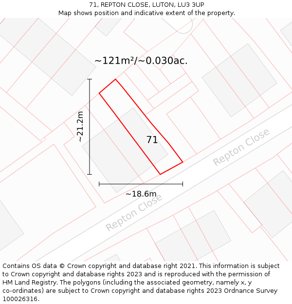 71, REPTON CLOSE, LUTON, LU3 3UP: Plot and title map