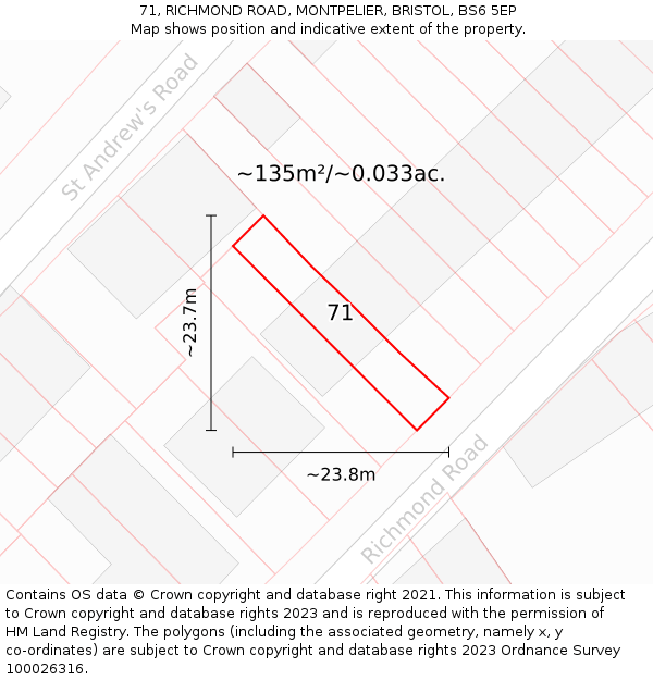 71, RICHMOND ROAD, MONTPELIER, BRISTOL, BS6 5EP: Plot and title map