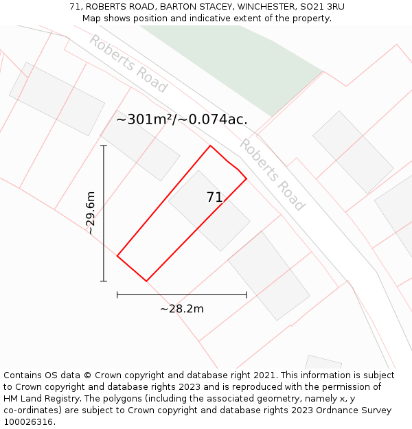 71, ROBERTS ROAD, BARTON STACEY, WINCHESTER, SO21 3RU: Plot and title map