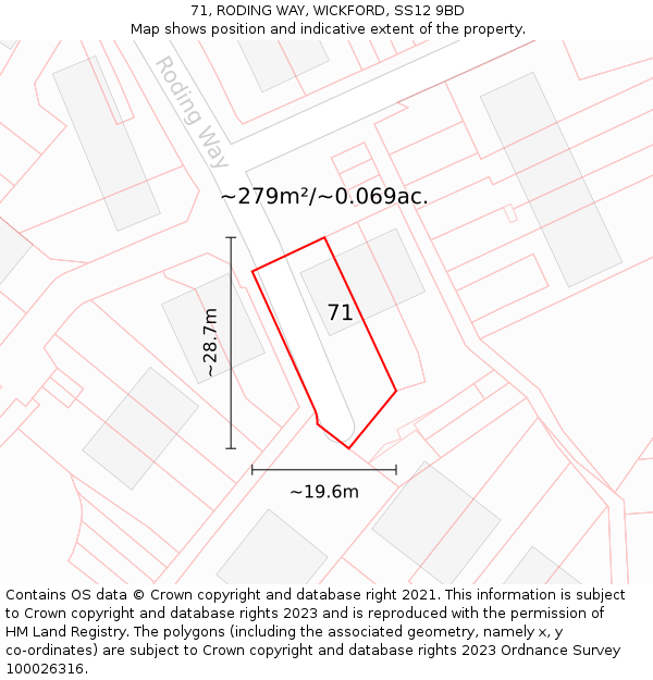 71, RODING WAY, WICKFORD, SS12 9BD: Plot and title map