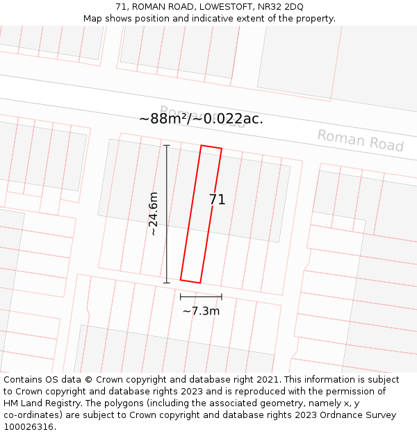 71, ROMAN ROAD, LOWESTOFT, NR32 2DQ: Plot and title map