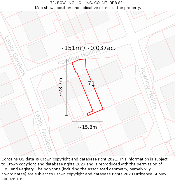 71, ROWLING HOLLINS, COLNE, BB8 8FH: Plot and title map
