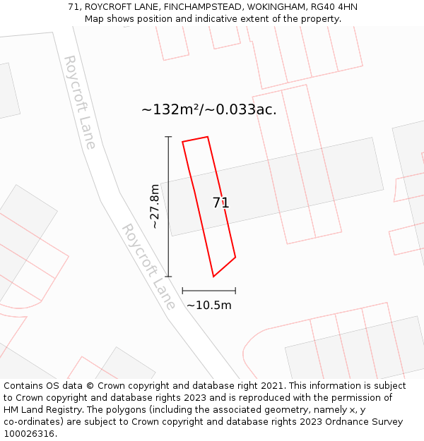 71, ROYCROFT LANE, FINCHAMPSTEAD, WOKINGHAM, RG40 4HN: Plot and title map