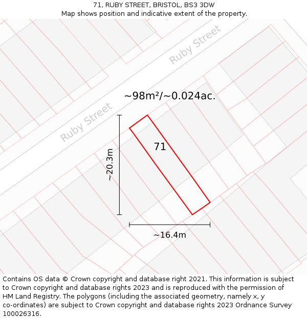 71, RUBY STREET, BRISTOL, BS3 3DW: Plot and title map