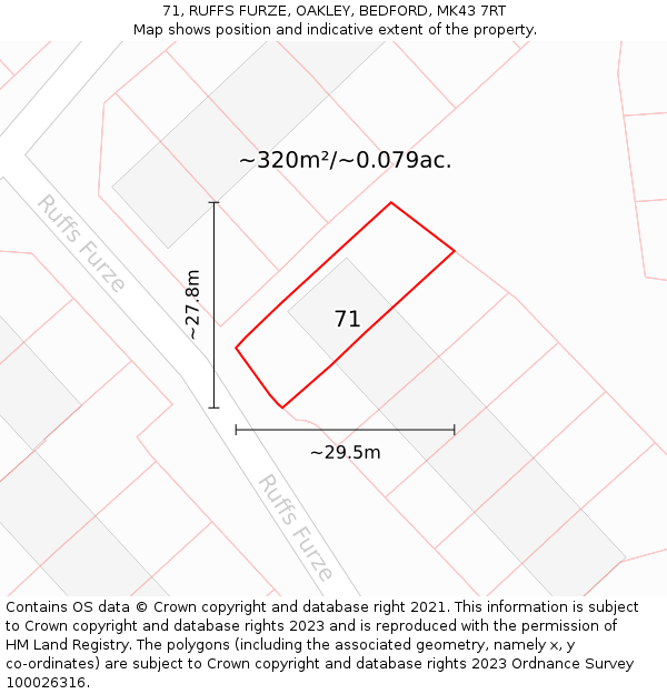 71, RUFFS FURZE, OAKLEY, BEDFORD, MK43 7RT: Plot and title map