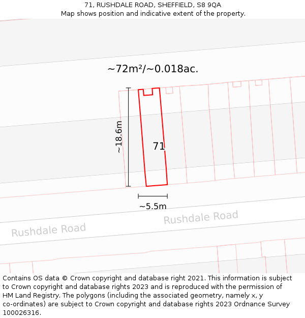 71, RUSHDALE ROAD, SHEFFIELD, S8 9QA: Plot and title map