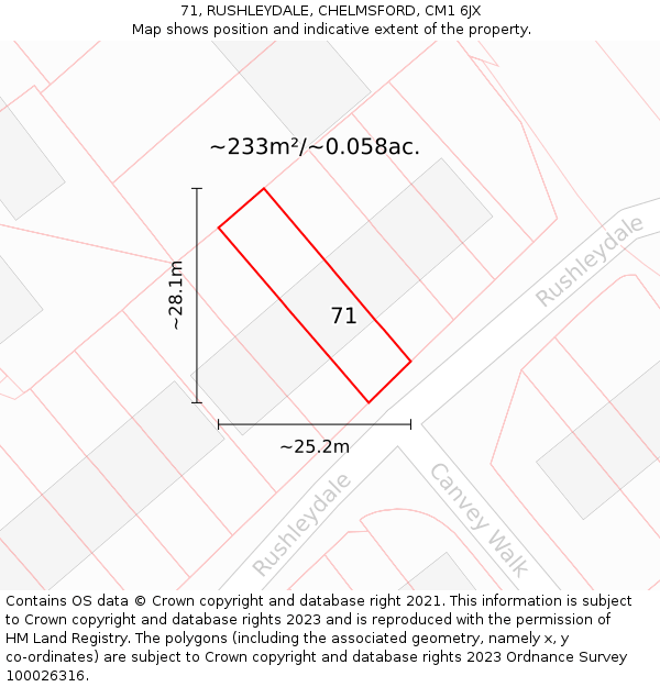 71, RUSHLEYDALE, CHELMSFORD, CM1 6JX: Plot and title map