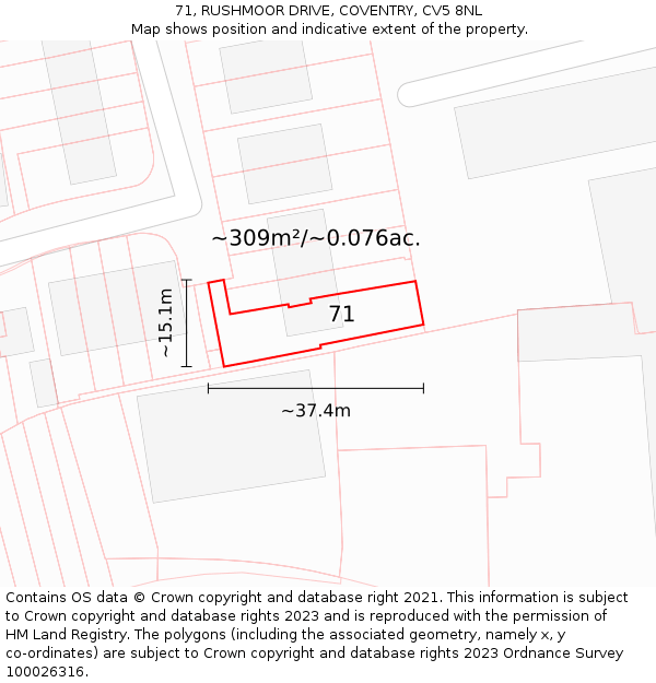 71, RUSHMOOR DRIVE, COVENTRY, CV5 8NL: Plot and title map
