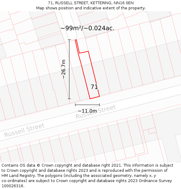 71, RUSSELL STREET, KETTERING, NN16 0EN: Plot and title map