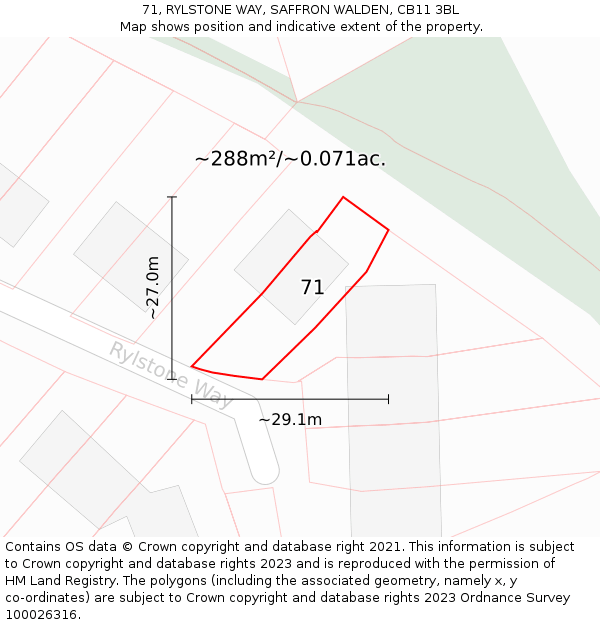 71, RYLSTONE WAY, SAFFRON WALDEN, CB11 3BL: Plot and title map