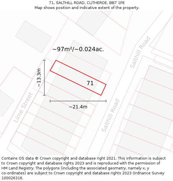 71, SALTHILL ROAD, CLITHEROE, BB7 1PE: Plot and title map