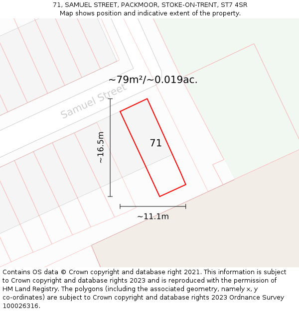 71, SAMUEL STREET, PACKMOOR, STOKE-ON-TRENT, ST7 4SR: Plot and title map