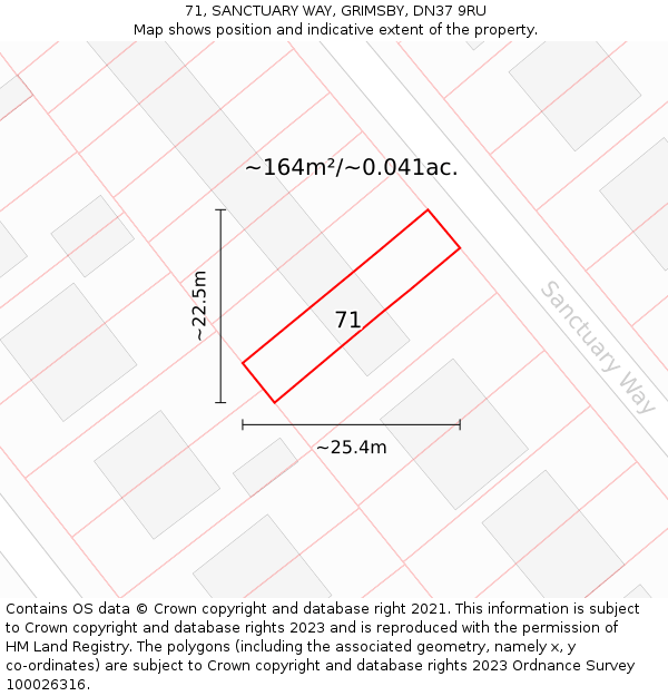 71, SANCTUARY WAY, GRIMSBY, DN37 9RU: Plot and title map