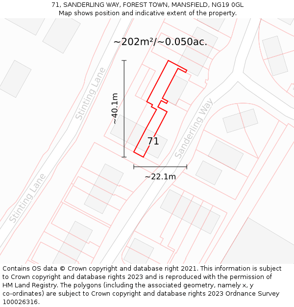 71, SANDERLING WAY, FOREST TOWN, MANSFIELD, NG19 0GL: Plot and title map