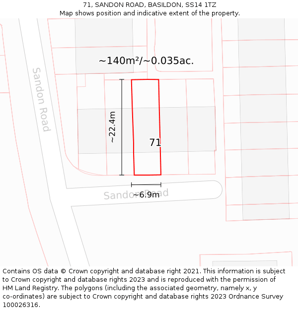 71, SANDON ROAD, BASILDON, SS14 1TZ: Plot and title map