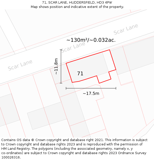 71, SCAR LANE, HUDDERSFIELD, HD3 4PW: Plot and title map
