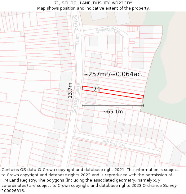 71, SCHOOL LANE, BUSHEY, WD23 1BY: Plot and title map