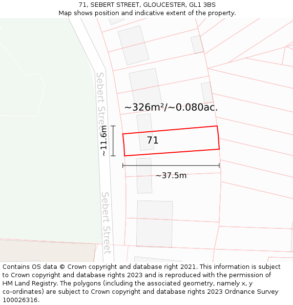 71, SEBERT STREET, GLOUCESTER, GL1 3BS: Plot and title map