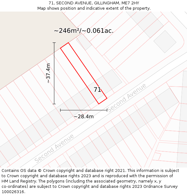 71, SECOND AVENUE, GILLINGHAM, ME7 2HY: Plot and title map