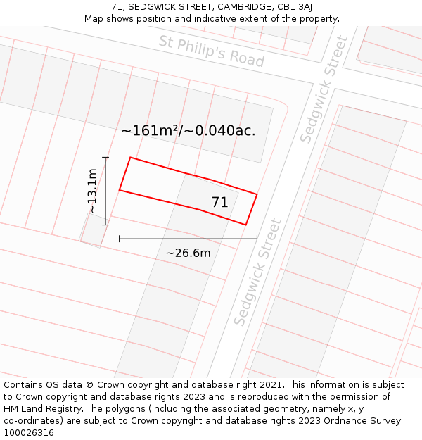 71, SEDGWICK STREET, CAMBRIDGE, CB1 3AJ: Plot and title map