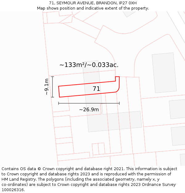 71, SEYMOUR AVENUE, BRANDON, IP27 0XH: Plot and title map