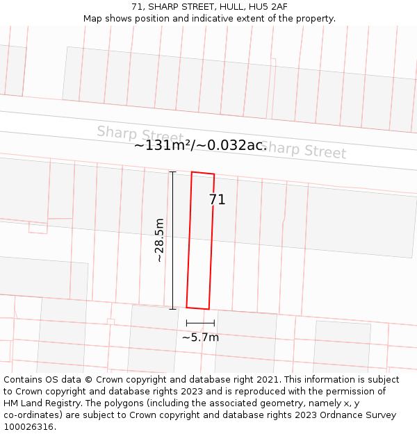 71, SHARP STREET, HULL, HU5 2AF: Plot and title map