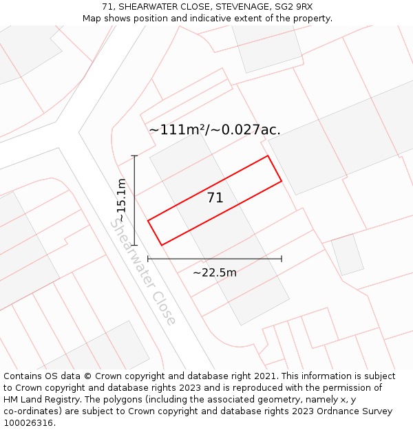 71, SHEARWATER CLOSE, STEVENAGE, SG2 9RX: Plot and title map