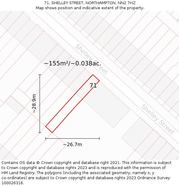 71, SHELLEY STREET, NORTHAMPTON, NN2 7HZ: Plot and title map