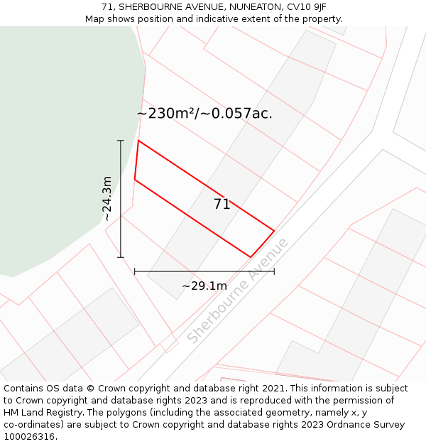 71, SHERBOURNE AVENUE, NUNEATON, CV10 9JF: Plot and title map