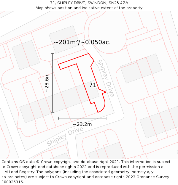 71, SHIPLEY DRIVE, SWINDON, SN25 4ZA: Plot and title map