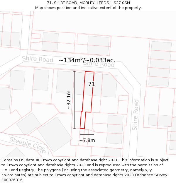 71, SHIRE ROAD, MORLEY, LEEDS, LS27 0SN: Plot and title map