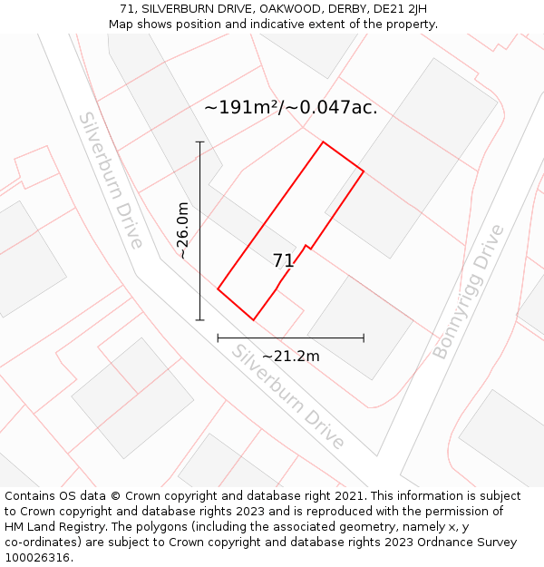 71, SILVERBURN DRIVE, OAKWOOD, DERBY, DE21 2JH: Plot and title map